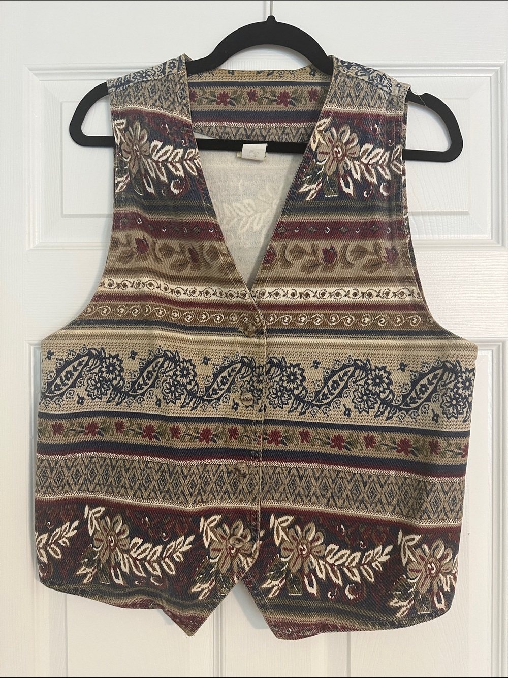 Vintage Patterned Striped Women's Vest in Beige, Burgundy & Navy